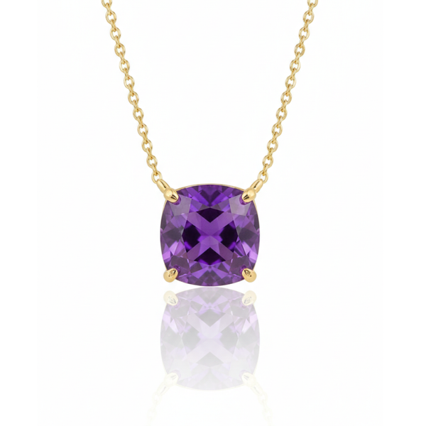 Cushion-Cut AmethystPendant in 14K Yellow Gold