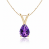 Pear-Cut Amethyst Solitaire Pendant in 14K Yellow Gold with Modern V-Bale