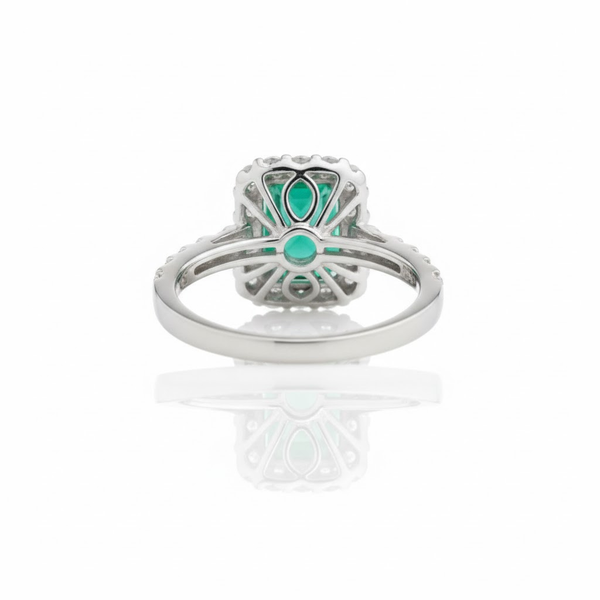Classic Cushion Emerald Halo Ring with Lab Grown Diamond Accents