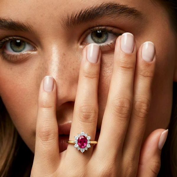 Oval Ruby Solitaire with Graduated Diamond Accents