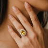 Oval Citrine Compass Ring with Beaded Diamond Halo