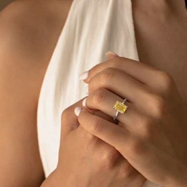 Emerald Cut Golden Topaz Sterling Silver Ring